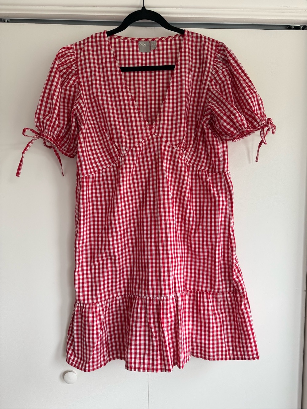 ASOS Red Gingham Puff Sleeve Babydoll Dress Sz 10